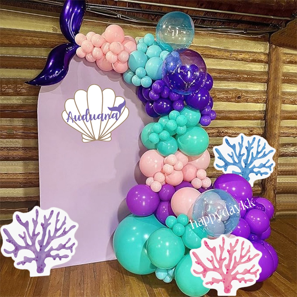 Mermaid Theme Shell KT Board Pink Blue Purple Coral Shining Little ...