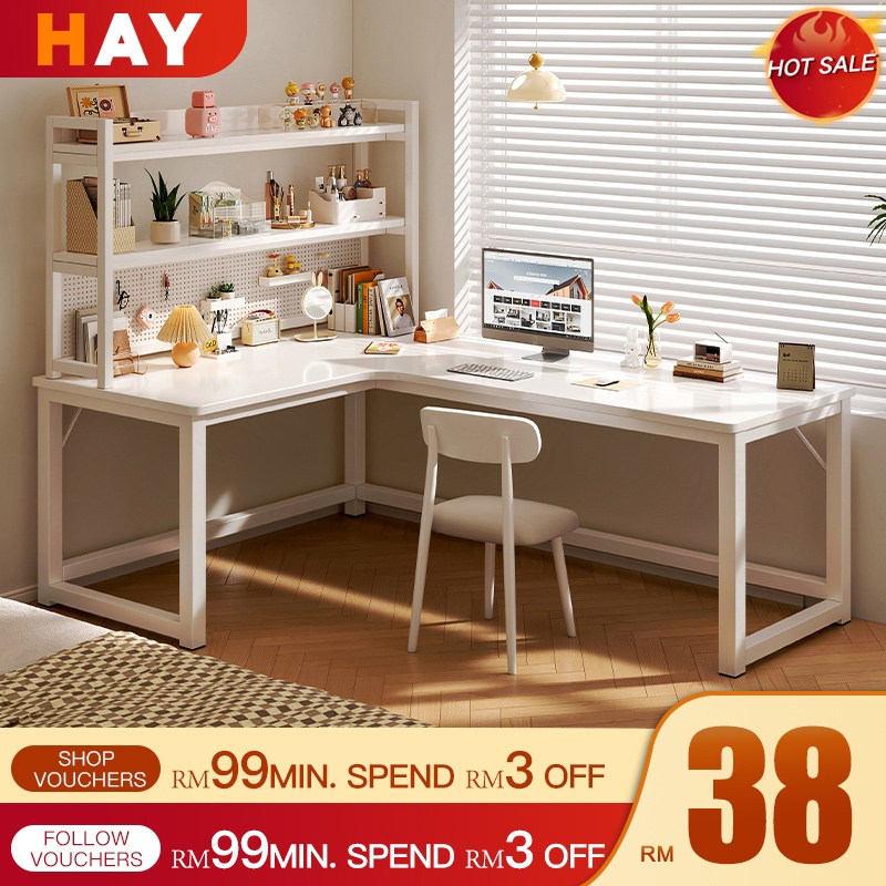 Meja Belajar L Shape Study Table Meja Komputer White Working Desk ...