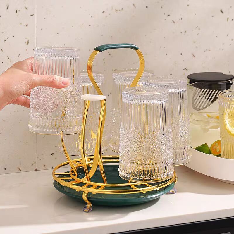 Home Kitchen Tabletop Coffee Mug Holder 6 Cups Stand Gold Metal Cups ...