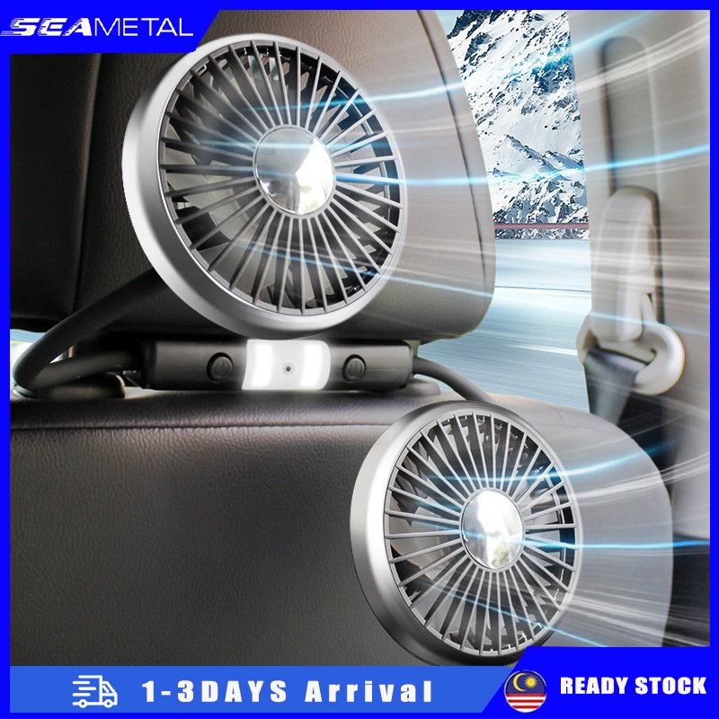 SEAMETAL Dual Head Car Fan Kipas Kereta 360 Degree Rotation Rear Seat ...