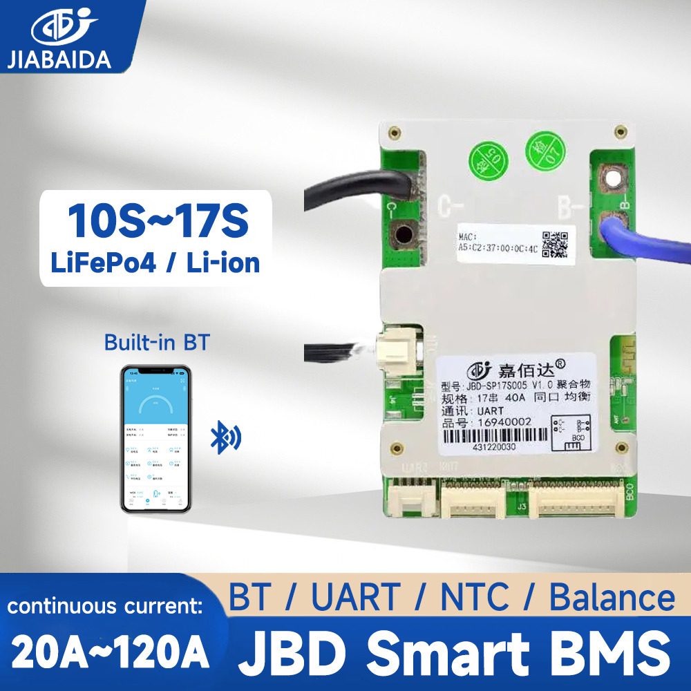 JBD 10S-17S 20A-80A Li-ion Smart BMS Auto Balance 36V-60V Für Bluetooth Modul