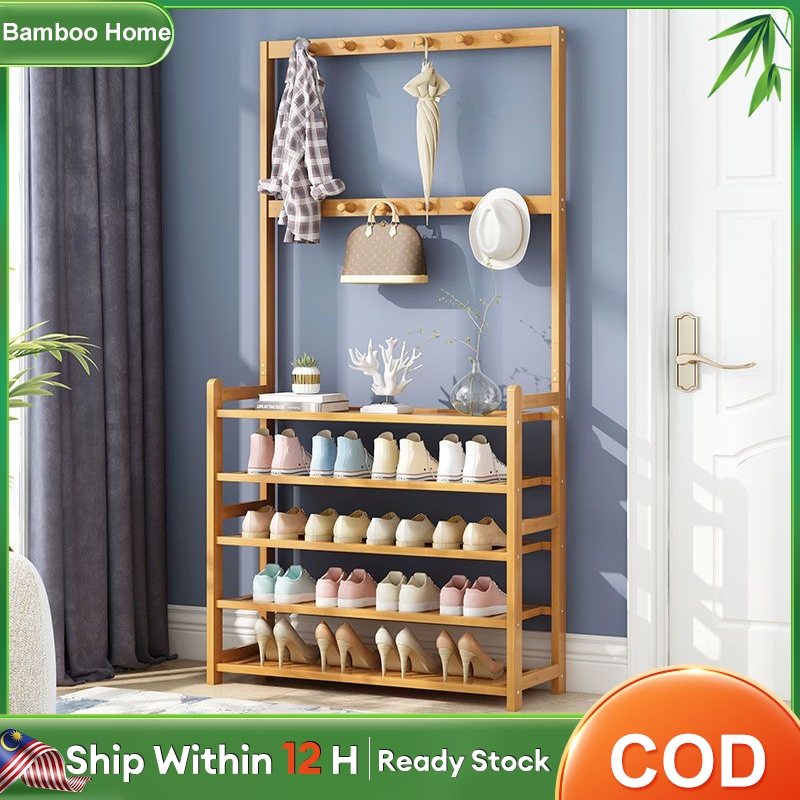 Bamboo Shoe Rack 4/5Layers 2in1 Rak Kaust Murah Wooden Shoes Rack 鞋架 ...