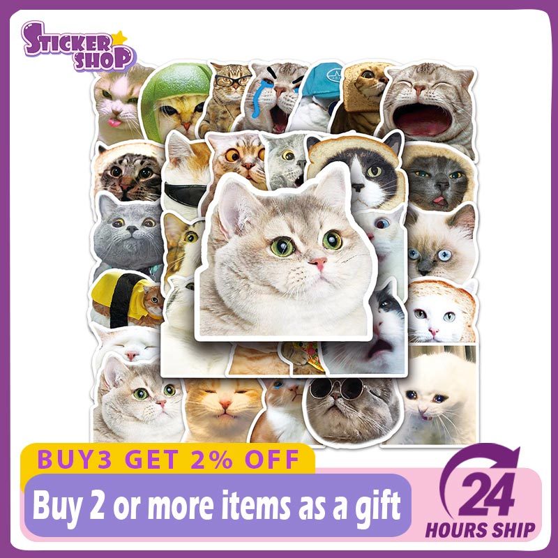 50pcs Funny Animal Cat Meme Stickers Cute Cartoon Graffiti Decals PVC ...