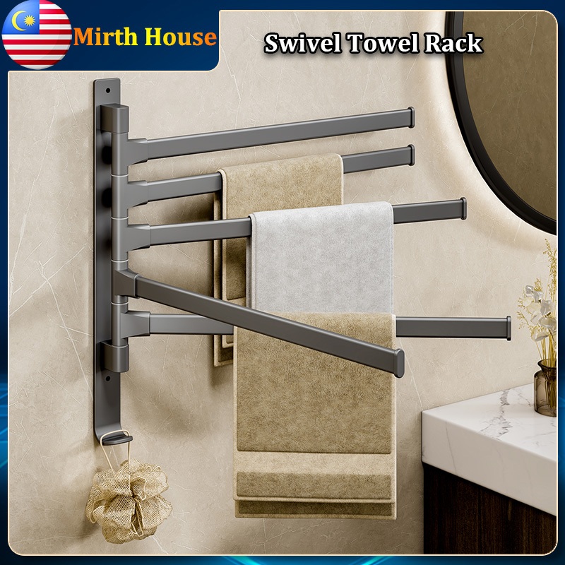 Bathroom Rotating Towels Rod with Hook Wall Mounted Rust-proof Aluminum ...