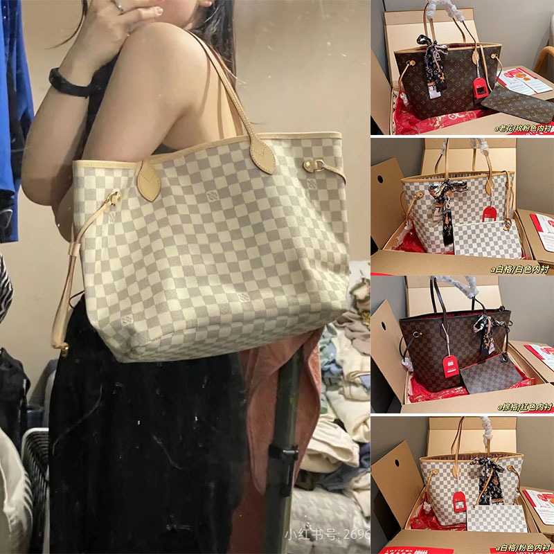 [With Box]L_V_Tote Bag New Checkerboard Large Capacity Shoulder Bag