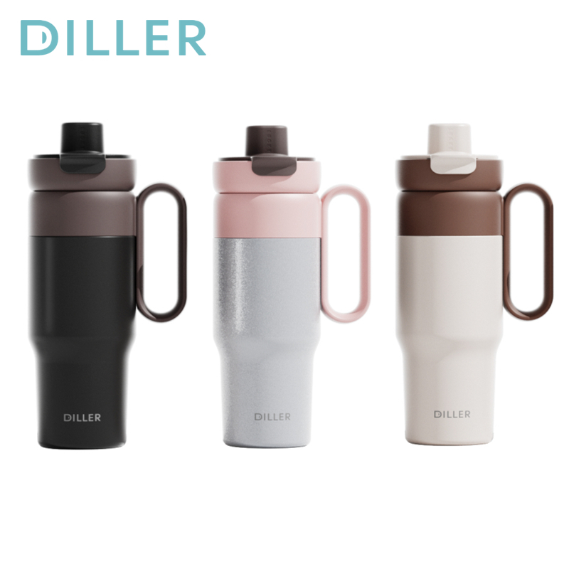 Diller Coffee Tumbler Thermos Mug With Handle Straw and Spout SUS316 ...