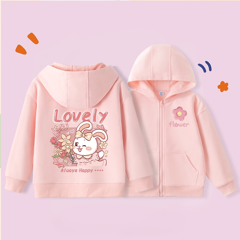 Girls Hoodie Children Zipper Sweatshirt Fashion Simple Jacket with Pockets Rabbit Print Shopee Malaysia