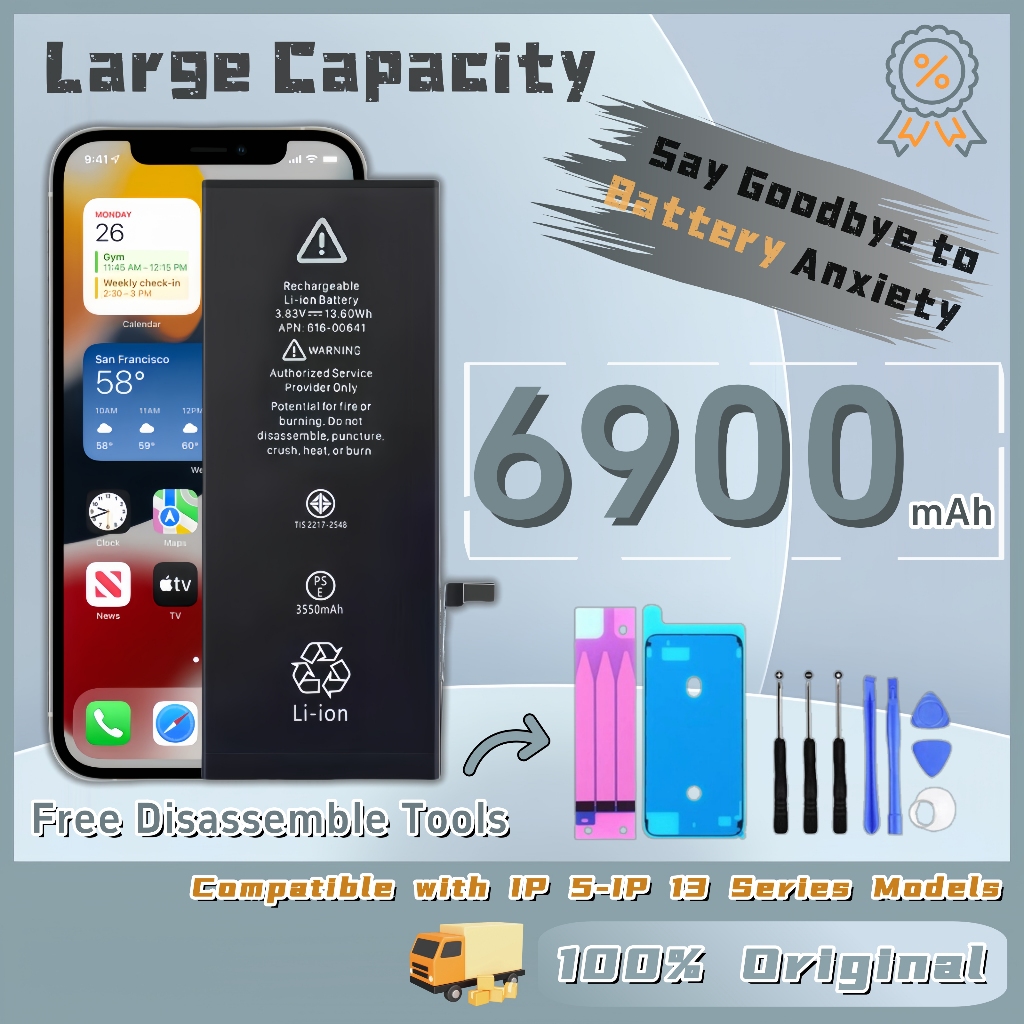 High Capacity Battery Kit foriPhone 5 6 7 8 Plus SE X Xr Xs Max 11 12 ...
