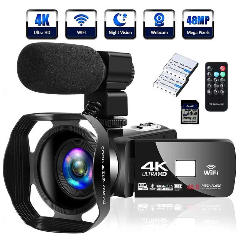 4K Camcorder Video Camera, HD 48MP 30FPS 18X Digital Zoom Camera 3.0 ...