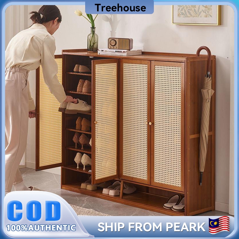 【HOT】7 Layers Bamboo Shoe Cabinet Wooden Door With Cover Rattan Shoe ...