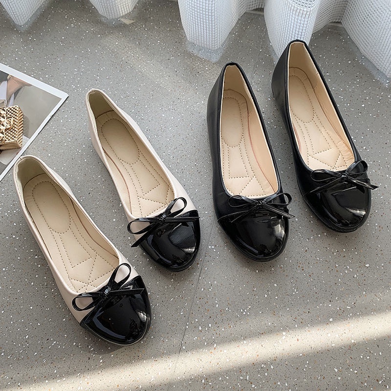 Women bow Flat Shoes Round Toe Small Fragrant Style Large Size Shallow Mouth Slip on Comfortable Single Shoe casual Shopee Malaysia