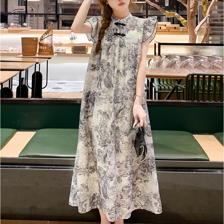 New Style Buckle Collar Dress Women Chiffon Polyester Material