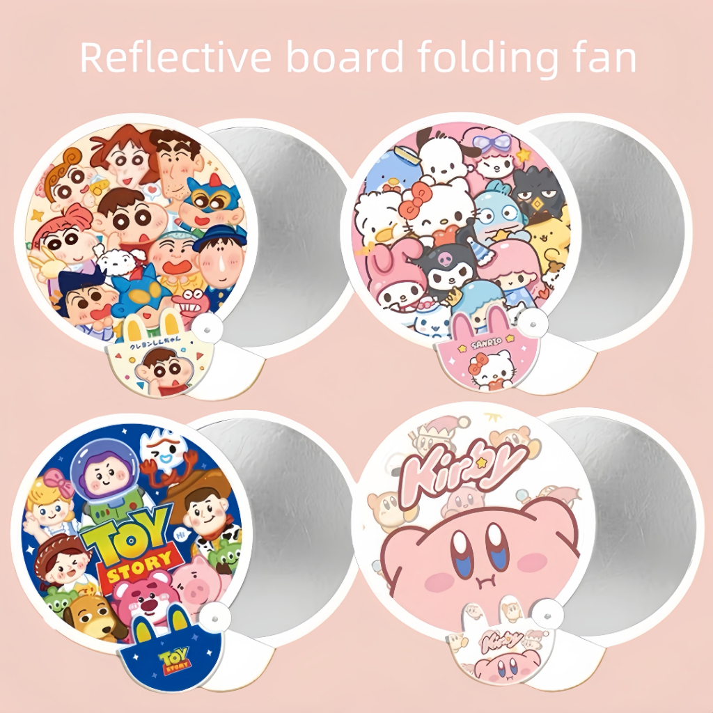 Cute Portable Cloth Handheld Group Fan with Reflector Cartoon Folding ...