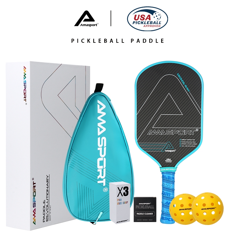 Pickleball Paddle With 3K Raw Carbon Fiber Surface & Aerodynamic Holes - Lightweight, High Spin & Power For All Levels