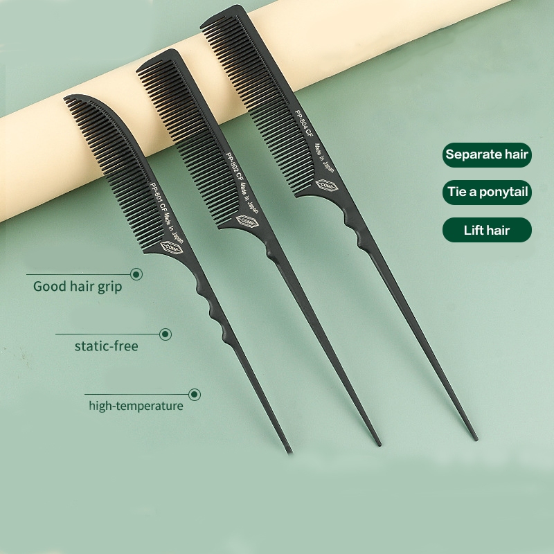 Japanese crescent carbon fiber hair pick up, pointed tail comb, carbon ...