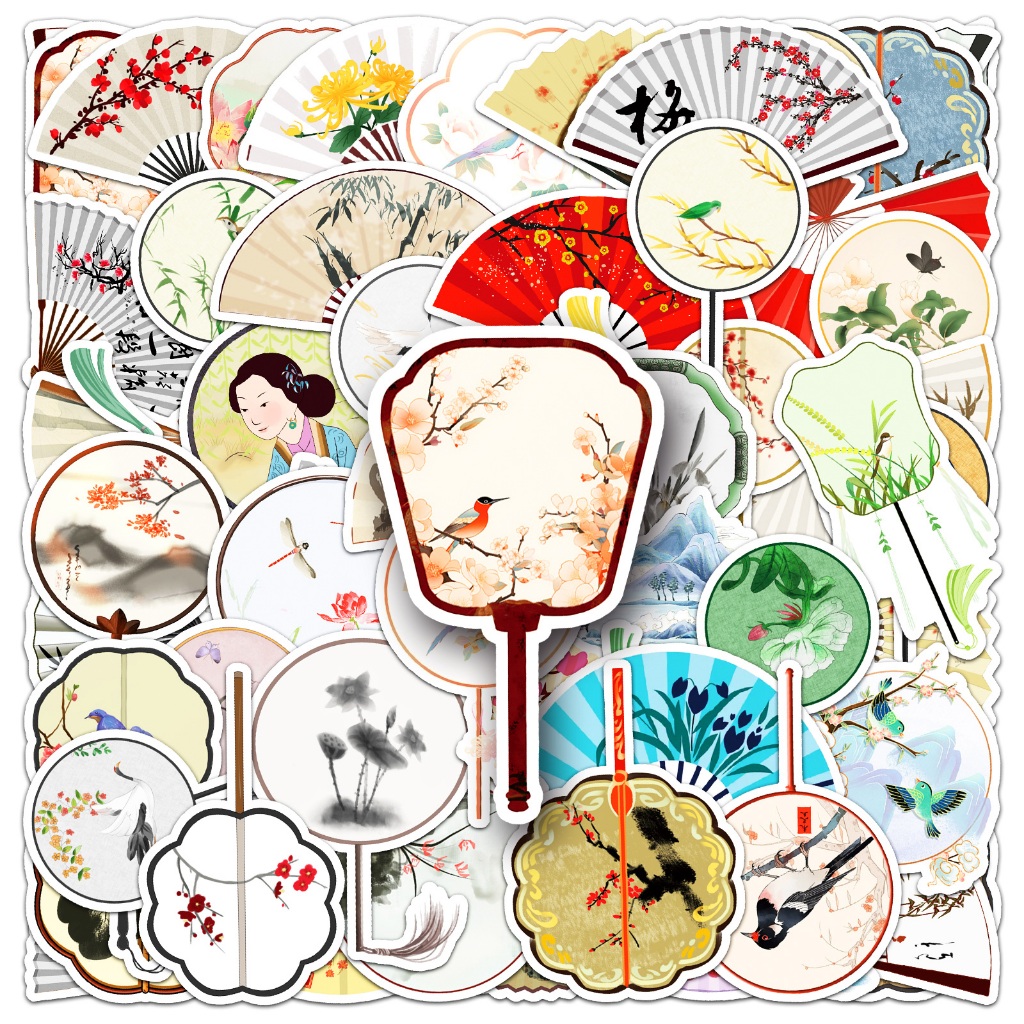 Retro 50 Piece Chinese fan Stickers Waterproof DIY For Phones Laptop ...