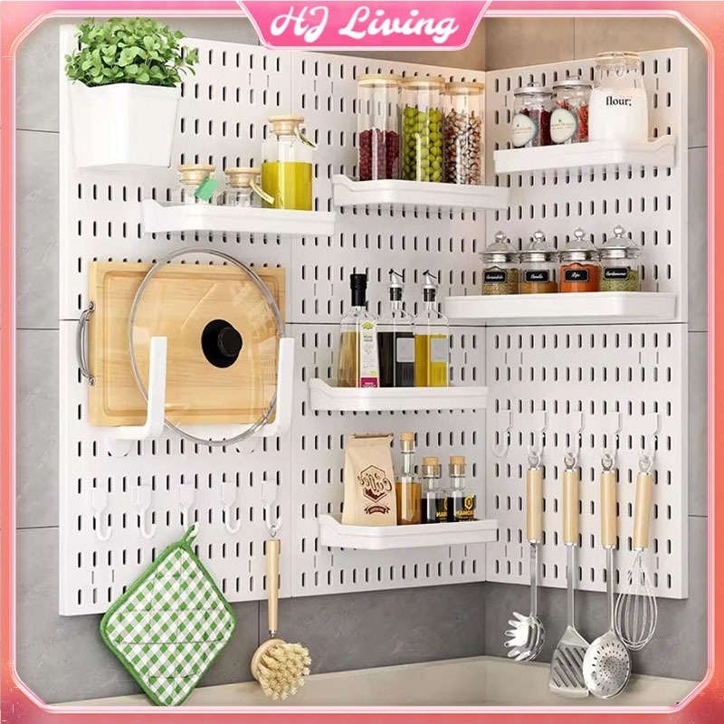 Pegboard Rack Punch-Free Board Wall Kitchen Bathroom Shelf Wall Hanging ...