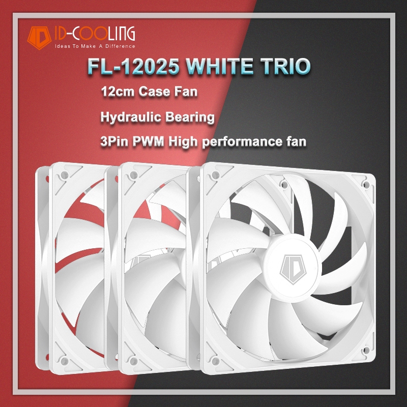 ID-COOLING FL-12025 White TRIO Computer Case Fan 3Pin PWM Silent Fan ...
