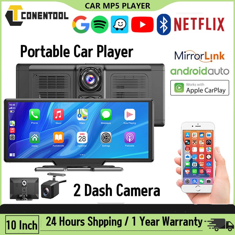 Conentool 10 inci Wireless Wired CarPlay Android Auto Portabel Mobil ...