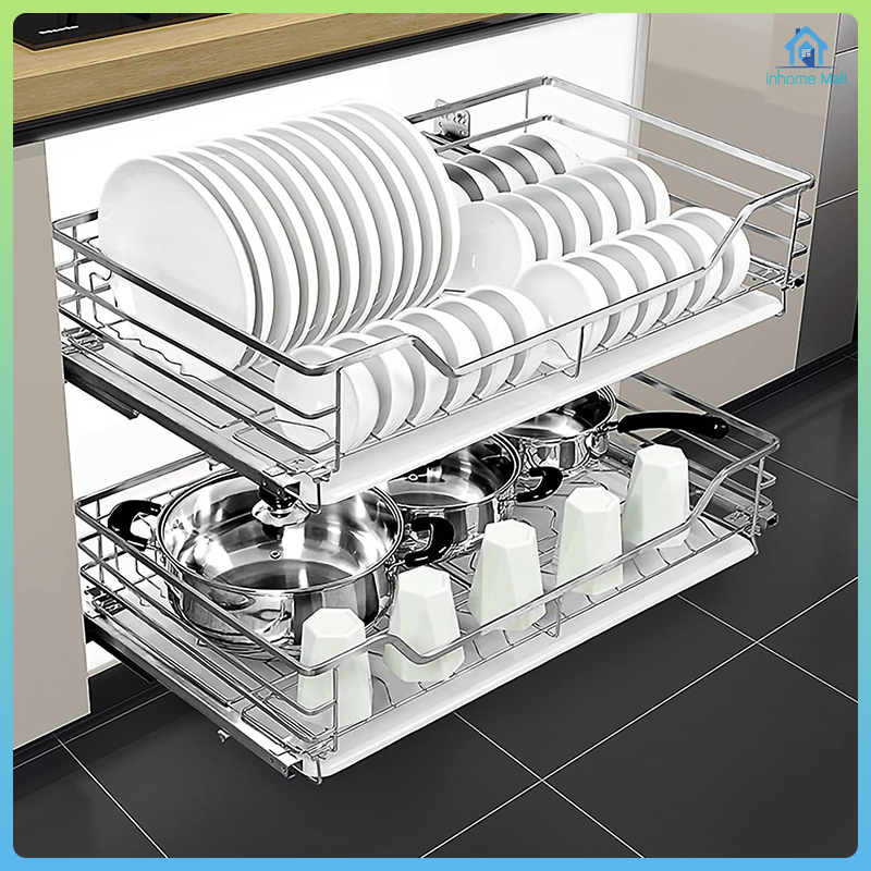 Dish Rack Stainless Steel Kitchen Organizer Pull Basket Pull Out Drawer ...