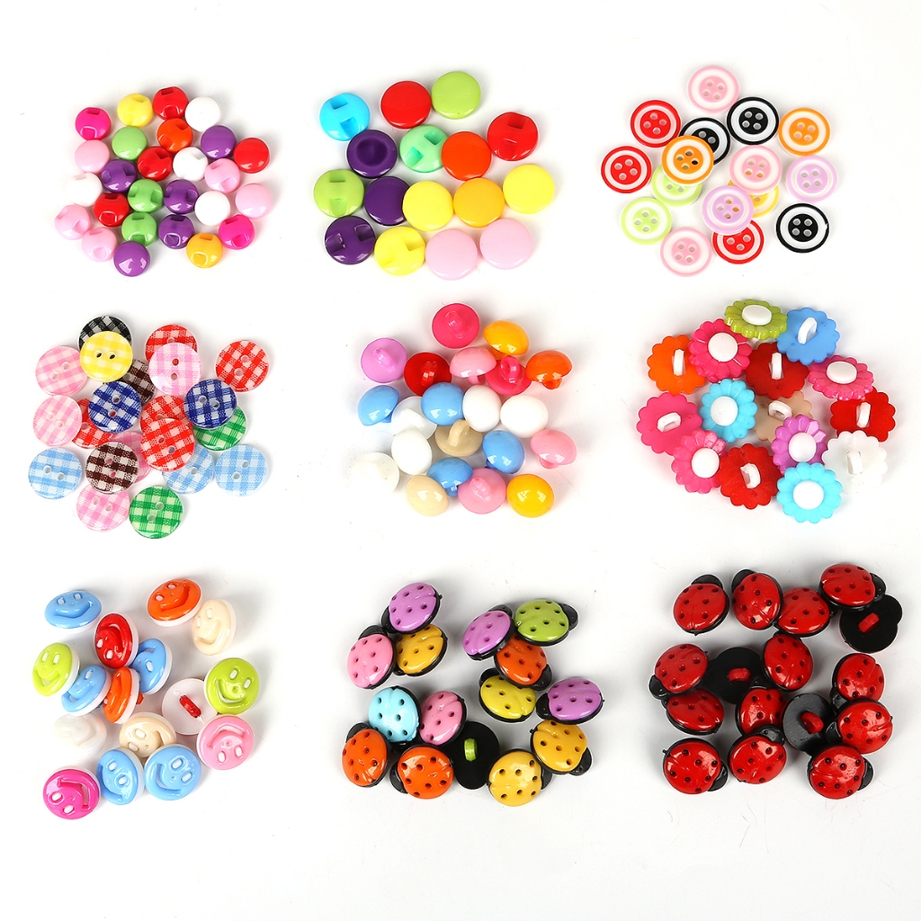 50pcs Random Mixed Plastic Buttons Flower Resin Button For DIY Sewing ...