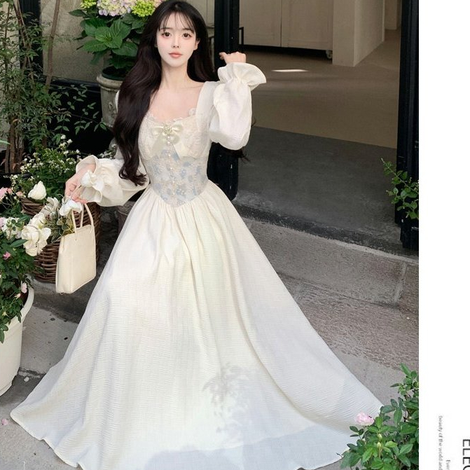 women's square neck puff sleeve fairy dress,