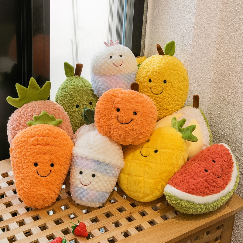 Peluches Fruitées – Cerise, Ananas, Pastèque – Jouets Tout Doux, Super Mignons, Pour Cadeaux Ou Déco (lot)