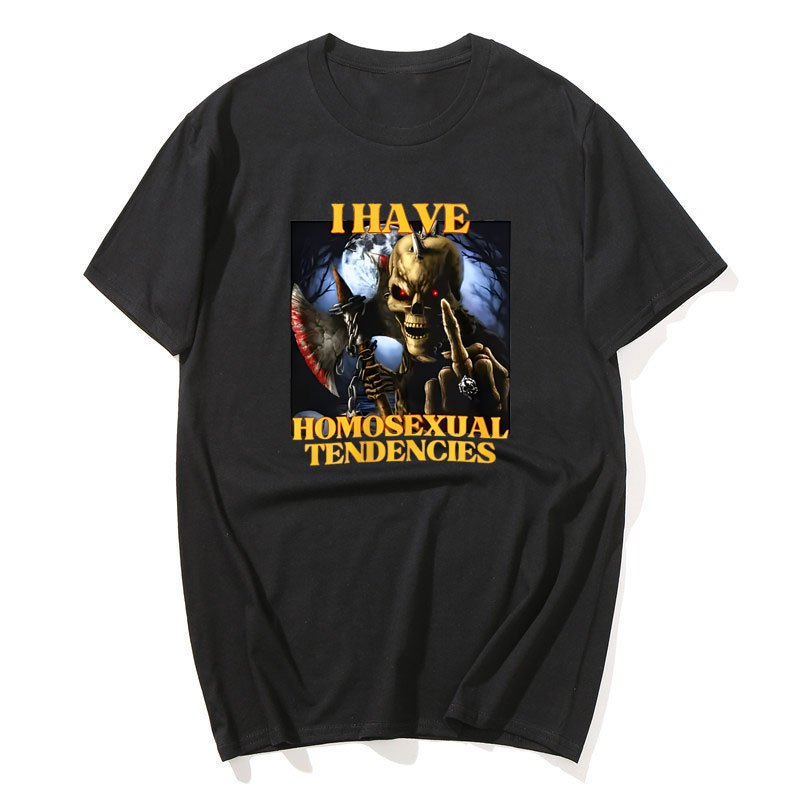 Homosexual Tendencies Funny Hard Skeleton Meme T-shirt Men Fashion ...