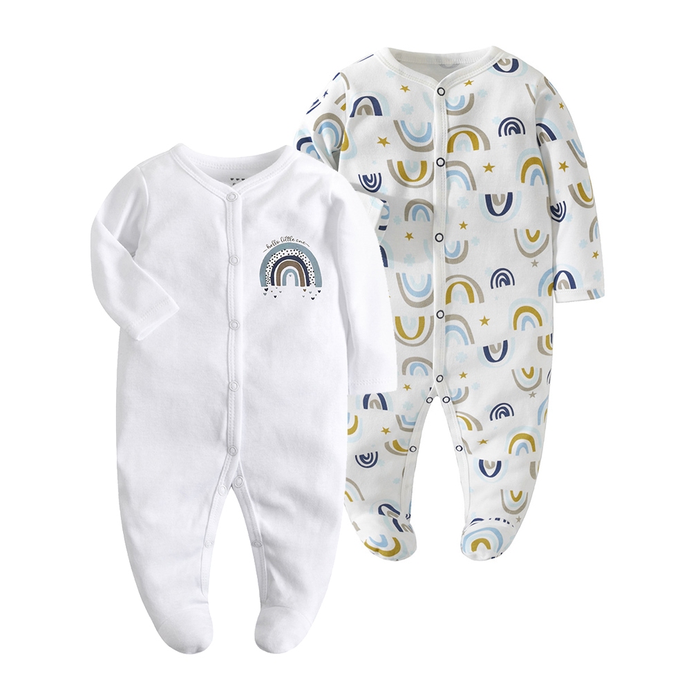 Newborn Baby Long Sleeved Cotton Jumpsuit Boys And Girls Button Up ...
