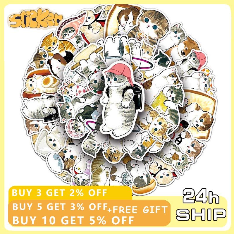 50pcs Cute Cat Stickers Laptop Pad Phone Luggage Guitar Fridge Diary ...