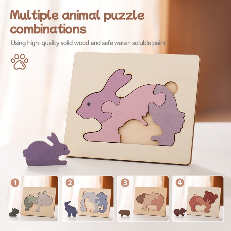 3D Wooden Puzzles Cartoon Animals Kids Cognitive Learning Puzzle Wooden ...