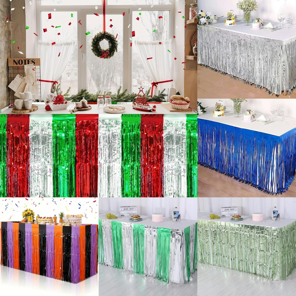 Silver metallic table skirt sales