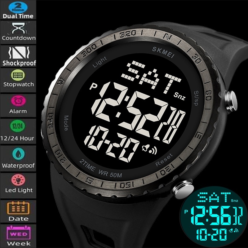 Skmei Mens Digital Sports Watches Fashion TPU Strap 5bar Waterproof ...