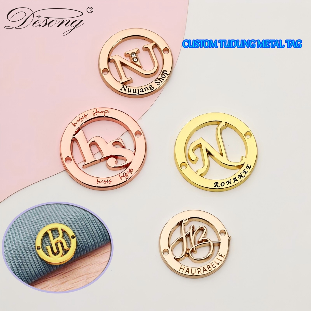 custom brand embossed metal label abaya metal tag rectangle oval sewing ...
