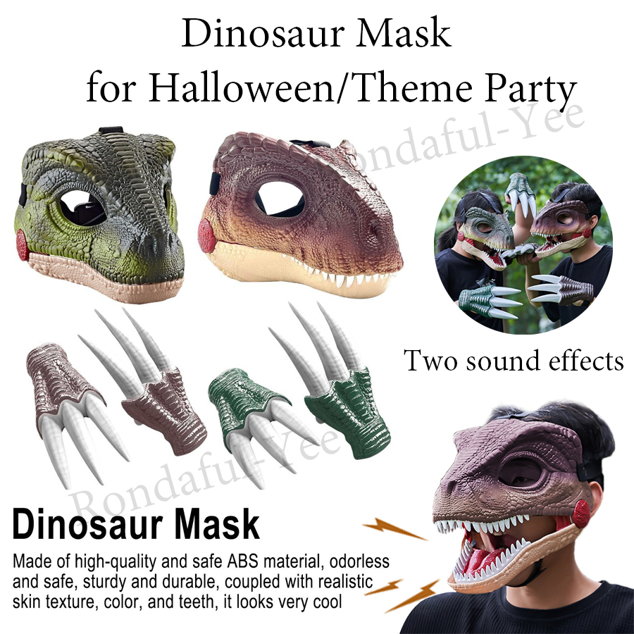 thumbnail image 2 of Plush Dinosaur Head Mask - White Animal Mascot Costume For Halloween & Parties 2 of 11