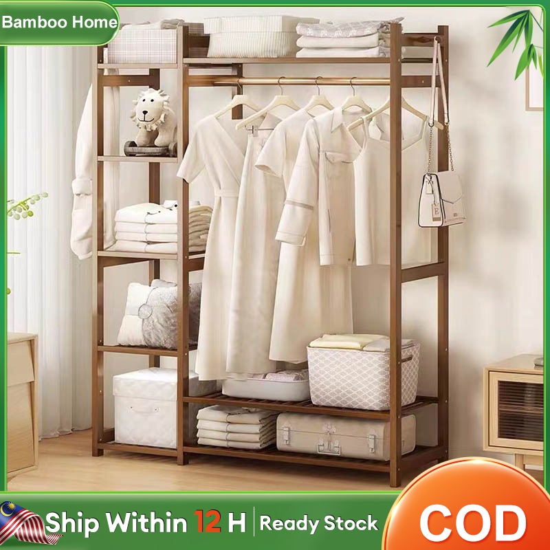 Bamboo Clothes Rack 70/90/100/120CM Rak Gantung Baju Almari Baju Murah ...