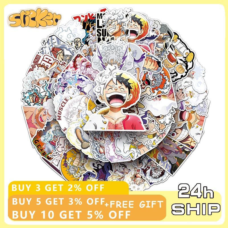 50pcs Anime ONE PIECE Luffy Gear Fifth Sticker Waterproof DIY Phone ...