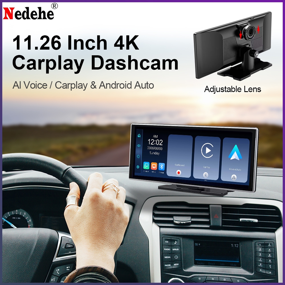 11.26" 4K Dash Cam Wireless Carplay Android Auto Monitor Car DVR Rear