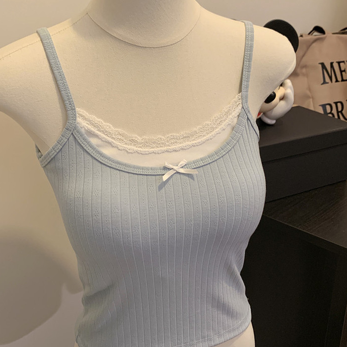 F Fake Two-Piece Lace Camisole Women Summer Slim Short Sleeveless Top ...