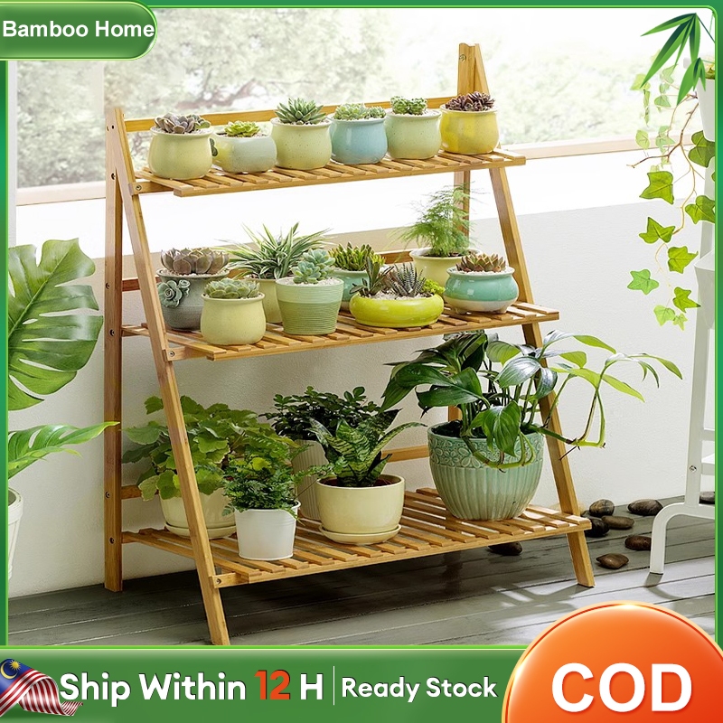 Bamboo Home Bamboo Flower Shelf Multi-layer Folding Hanging Indoor ...