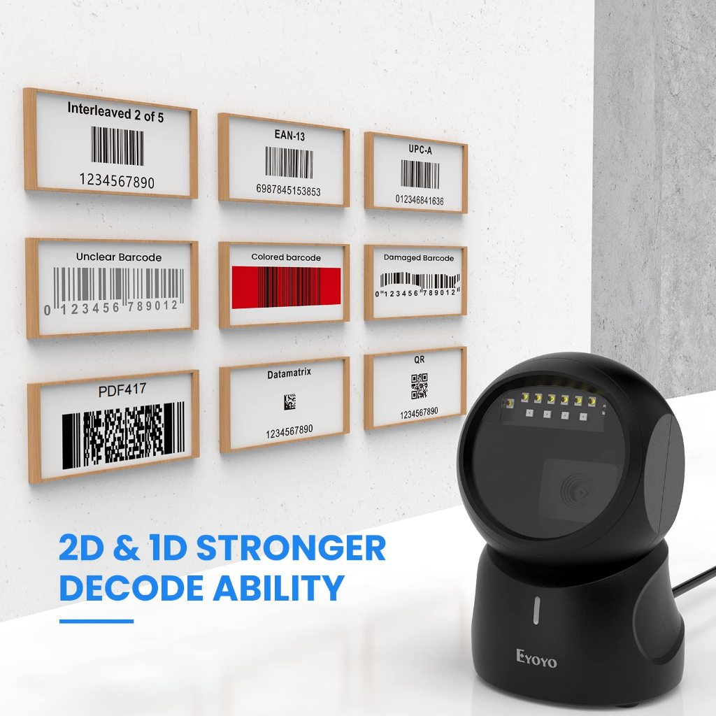 Eyoyo Barcode Scanner, QR 2D Hands-Free Omnidirectional Automatic ...
