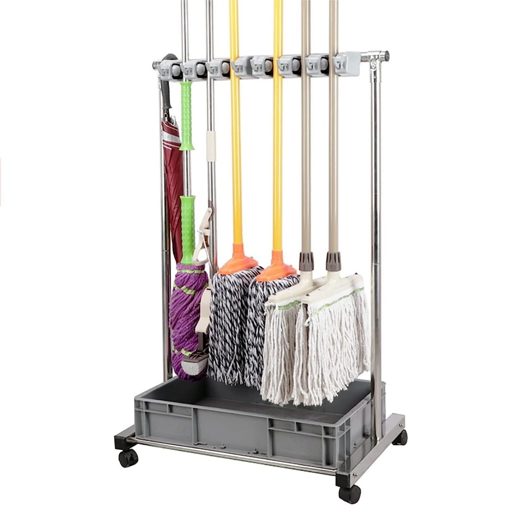 FLOOR BROOM MOP HOLDER OUTDOOR, MOVABLE COMMERCIAL MOP RACK, CLEANING ...