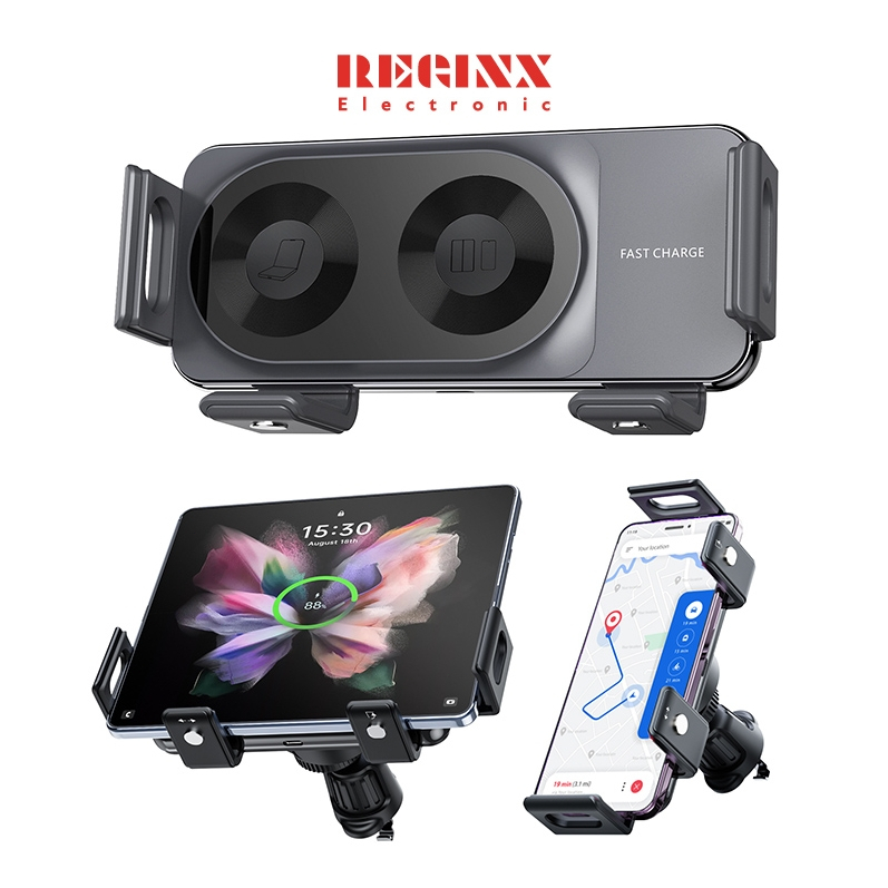 15W Dual Coil Wireless Car Charger For Samsung Galaxy Z Fold S23  Ultra S22 Wireless Car Charger Automatic Car Holder Mount