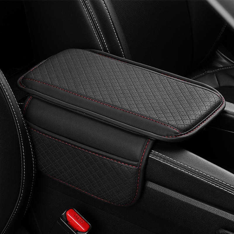 Breathable Car Armrest Pad With Side Storage Bag Arm Support PU Leather