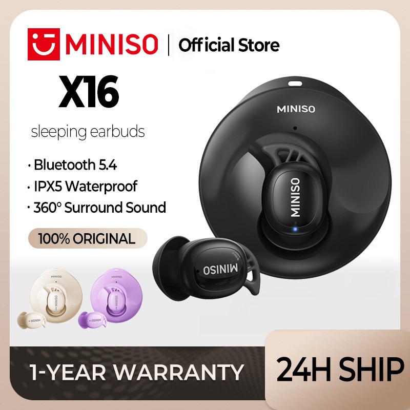 MINISO X16 Wireless Earphone Sleeping Earbud Bluetooth Noise Reduction  Headphone Bluetooth Earphone With Microphone Sport Headset IPX7 Waterproof