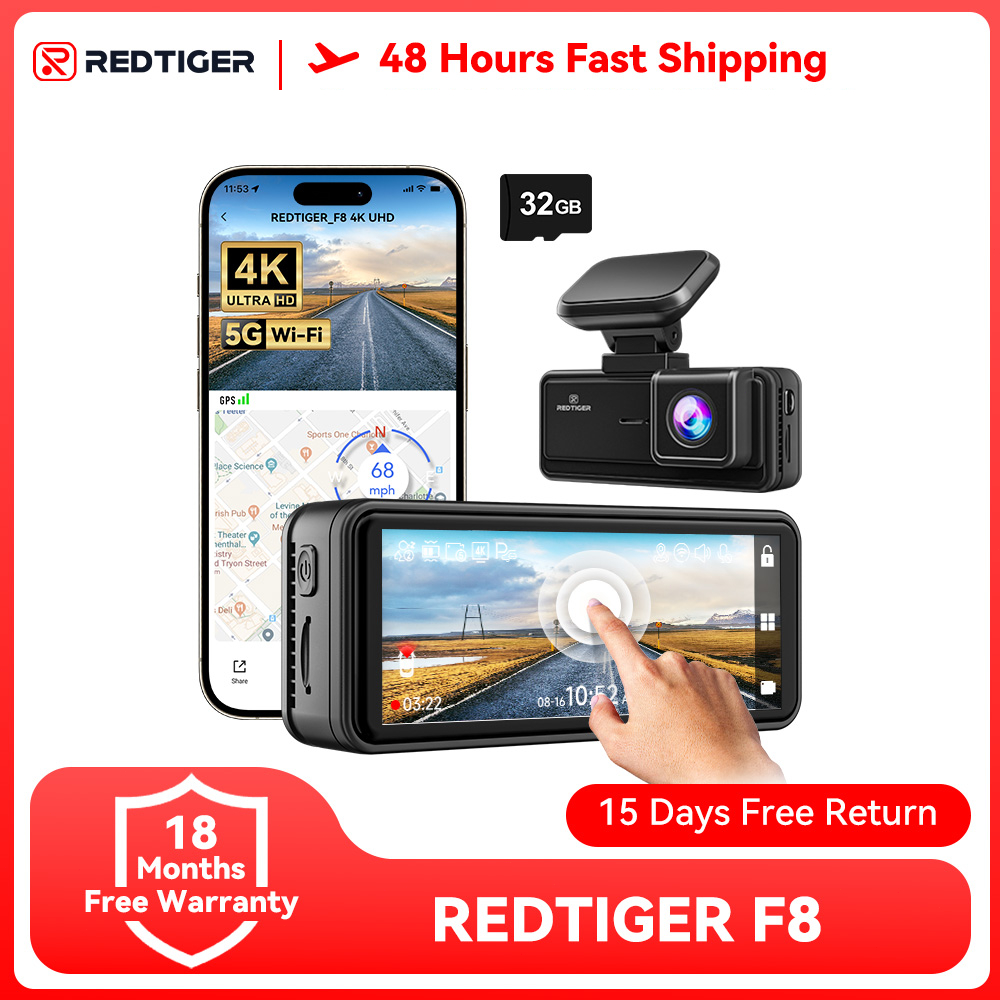 REDTIGER F8 4K+1080P 5.8G WiFi Dash Cam Front and Rear