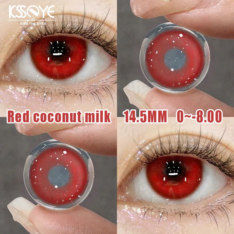 Red Contact Lens 2pcs Cosplay 14.5MM Contact Lens with power（0~-8.00 ...