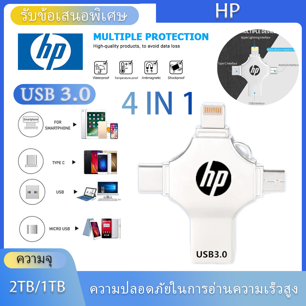 HP Pendrive 4-in-1 Otg High Speed TypeC 1TB USB Flash Drive, suitable for  smartphones, computers, and HP Pad 4-in-1 USB Flash Drive Memory Stick 