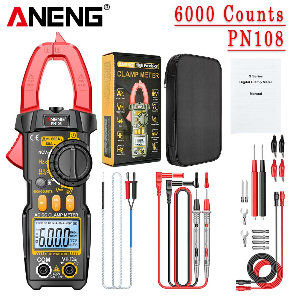 ANENG PN108 Digital Clamp Multimeter 600A Current Meter Tester AC/DC ...