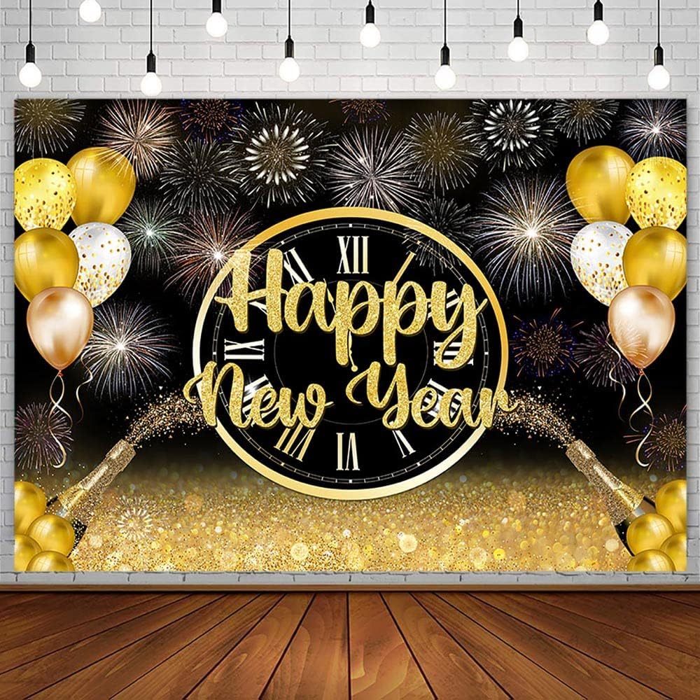 7x5ft Black and Gold Happy New Year Photography Backdrop Countdown ...